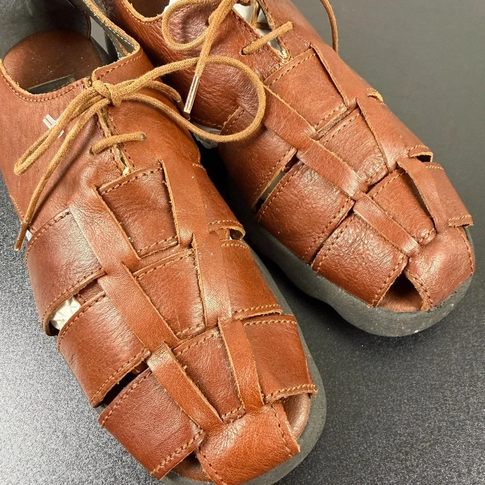 Aerosoles Fisherman Sandals Women's 10B Brown Leather Comfort Lace Up Casual